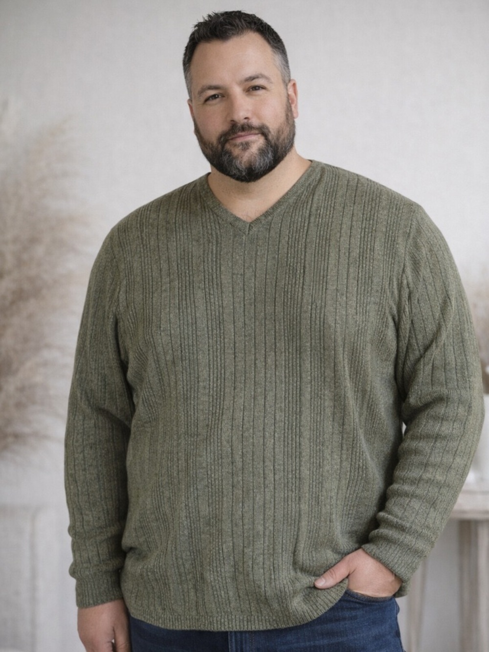Claiborne Olive Green Textured V-Neck Sweater Men’s XXL Classic Casual